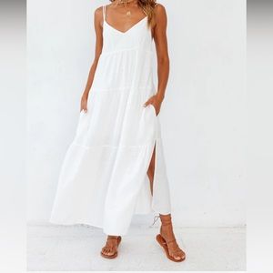 thick white maxi dress-  cross cross back Fortunateone brand